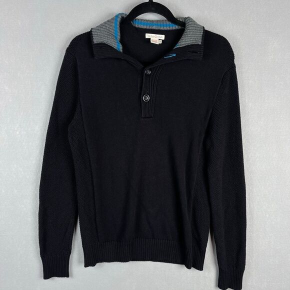 Carbon 2 Cobalt Sweater Mens S Black Button Henley Pullover Jumper Long Sleeve - Picture 1 of 8